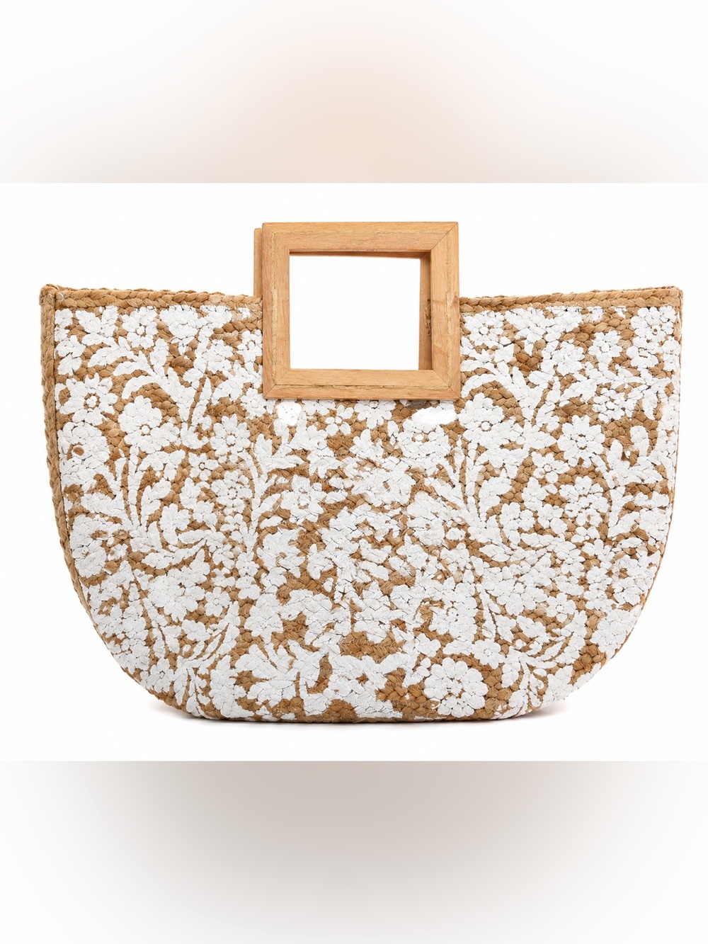 Antik Kraft Woven Jute Floral Tote with Wooden Handles